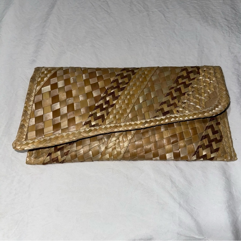 Woven Tan and Brown Clutch
